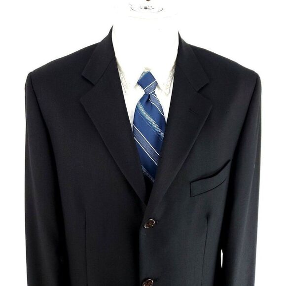 Joseph & Feiss International Worsted Wool 3 Button Sport Coat 40R Black - Picture 1 of 10